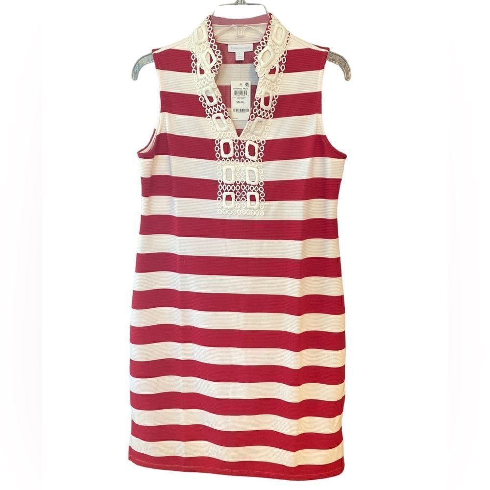 Charter Club NWT Sz S Red Stripe Lace Collar Sleeveless Preppy Summer Dress